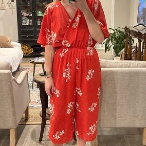 red floral jumpsuit